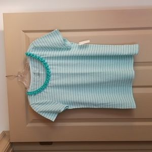 Talbots Short Sleeve Turquoise Tshirt with Pom Pom Trim Detail, NWT, Size M
